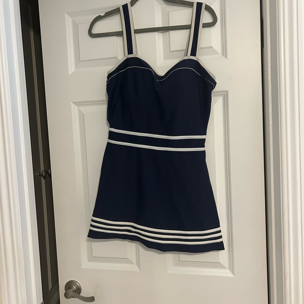 Swimsuit.  Navy and white